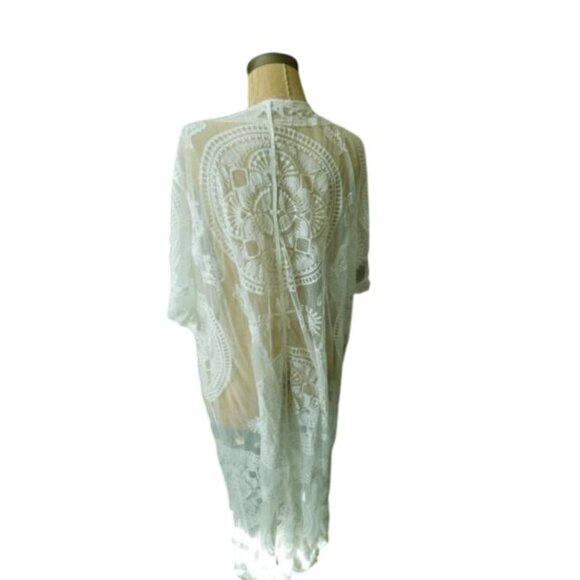 Nina Leonard Size 2X Plus Size Sheer White Lace Duster Style Top - Picture 3 of 3
